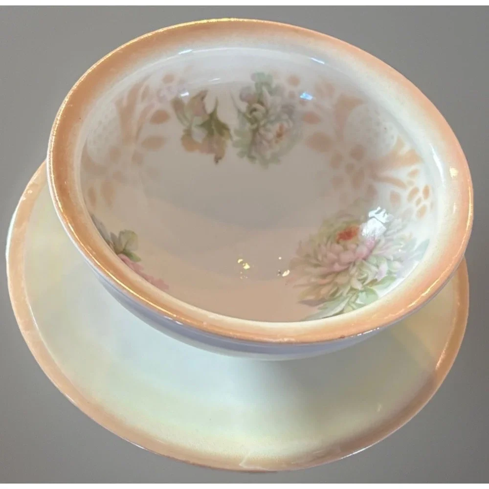 Vintage Floral Sauce Bowl with Attached Under Plate Gravy Dish Boat K&L Germany